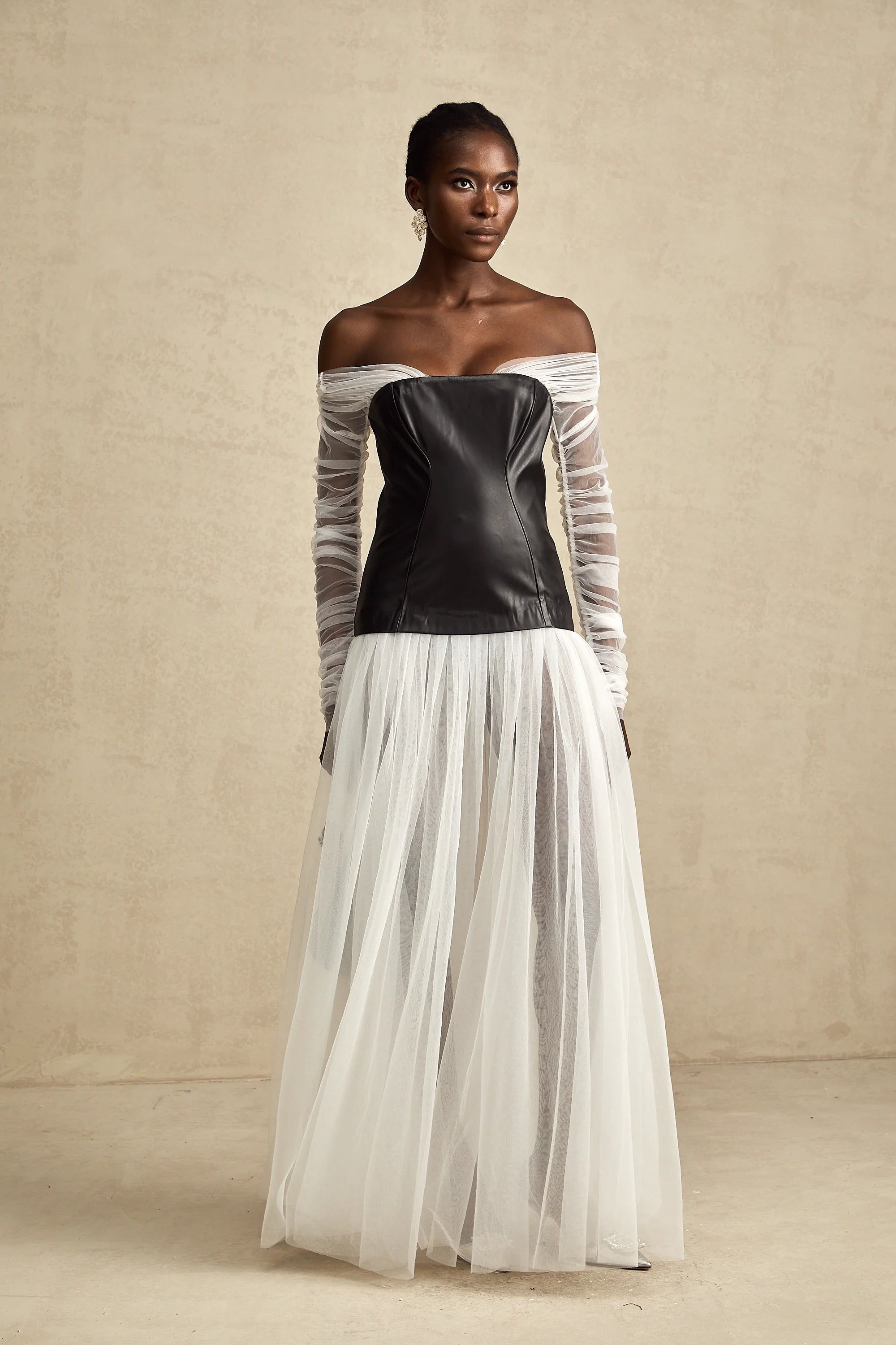 CHIC OFF SHOULDER MESH MAXI DRESS