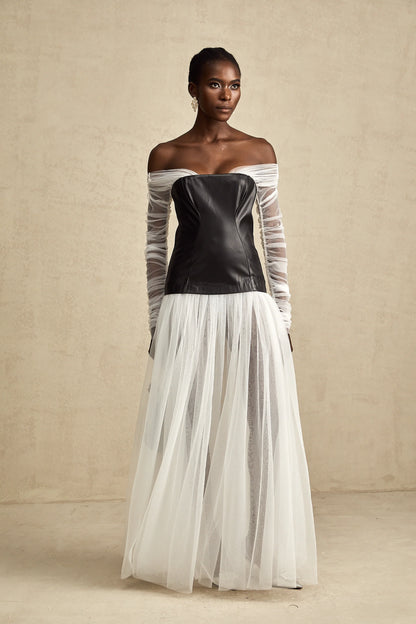 CHIC OFF SHOULDER MESH MAXI DRESS