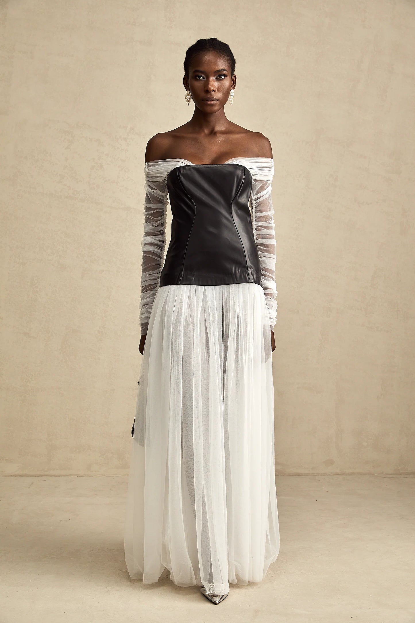 CHIC OFF SHOULDER MESH MAXI DRESS