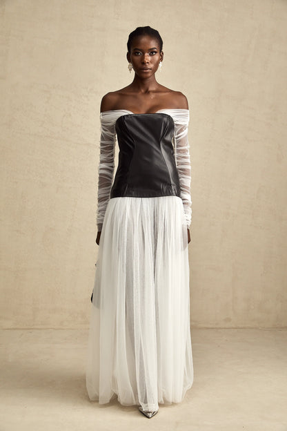 CHIC OFF SHOULDER MESH MAXI DRESS