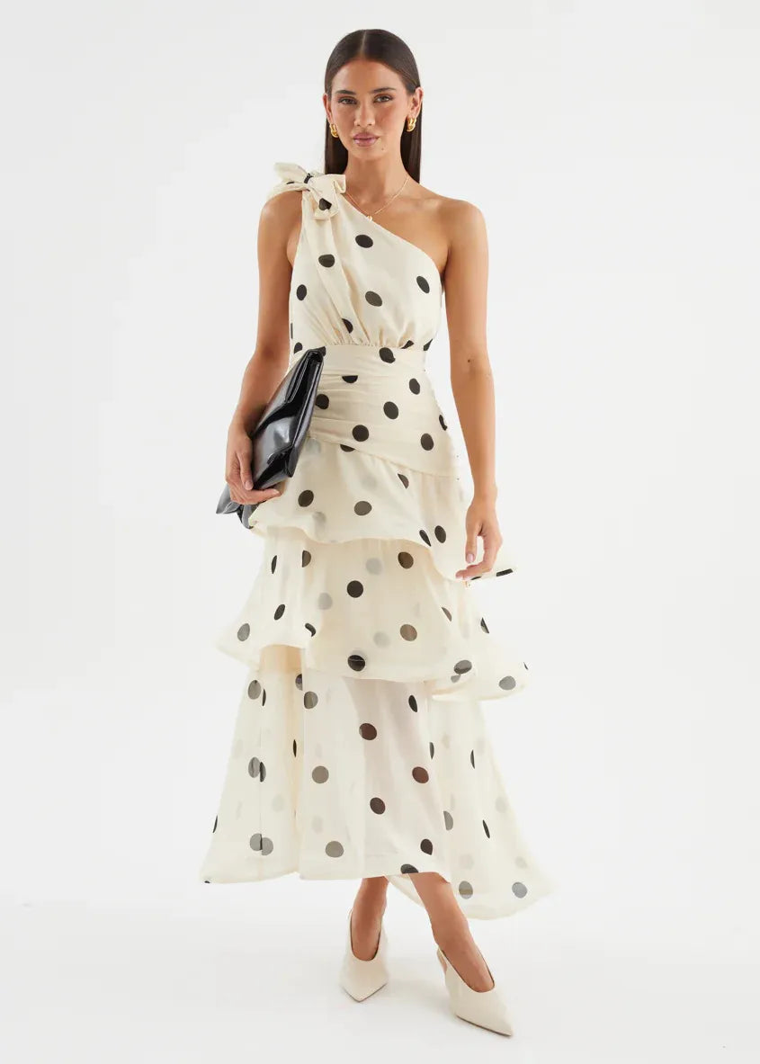 Elena One‑Shoulder Polka‑Dot Tiered Backless Dress (Copy) aclosy
