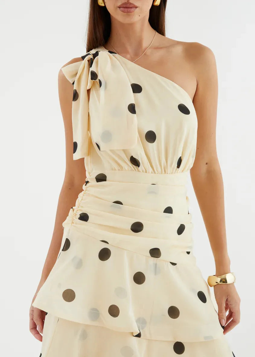 Elena One‑Shoulder Polka‑Dot Tiered Backless Dress (Copy) aclosy