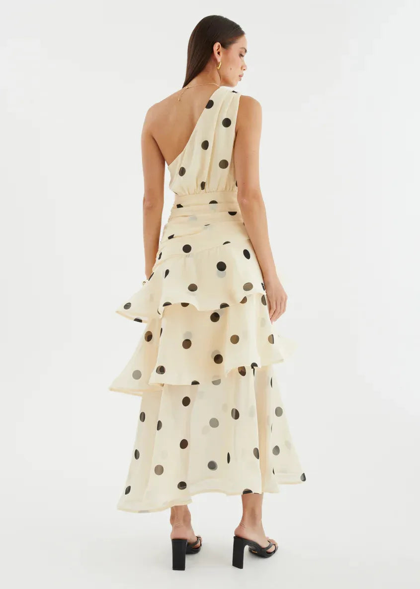 Elena One‑Shoulder Polka‑Dot Tiered Backless Dress (Copy) aclosy