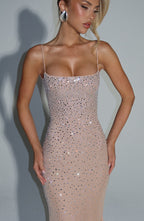 ALEKA ELEGANT BACKLESS RHINESTONE MAXI DRESS