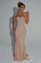 ALEKA ELEGANT BACKLESS RHINESTONE MAXI DRESS