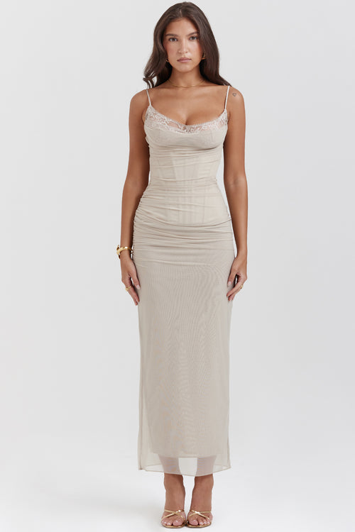 Mesh Stitching Lace Mid-length Dress Aclosy