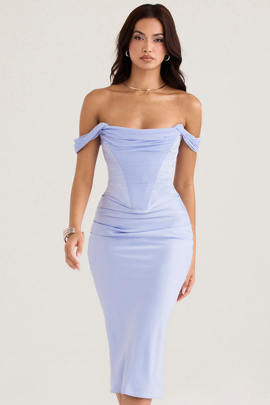 European Backless Pleated Knitted Slim Mid-length Bandage One-piece Dress Aclosy