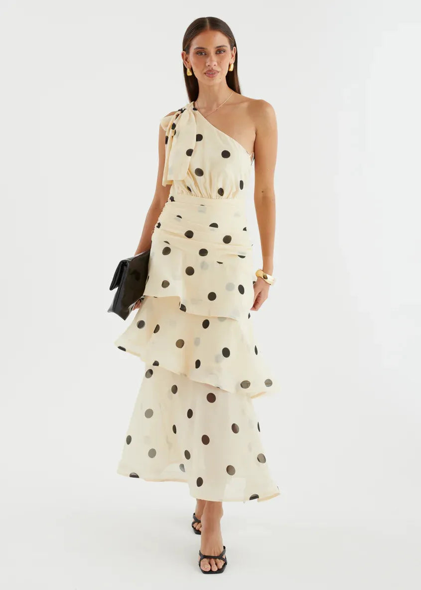 Elena One‑Shoulder Polka‑Dot Tiered Backless Dress (Copy) aclosy