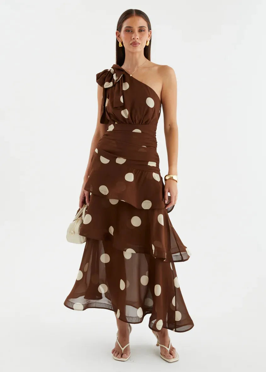 Elena One‑Shoulder Polka‑Dot Tiered Backless Dress (Copy) aclosy