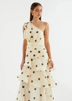Elena One‑Shoulder Polka‑Dot Tiered Backless Dress (Copy) aclosy