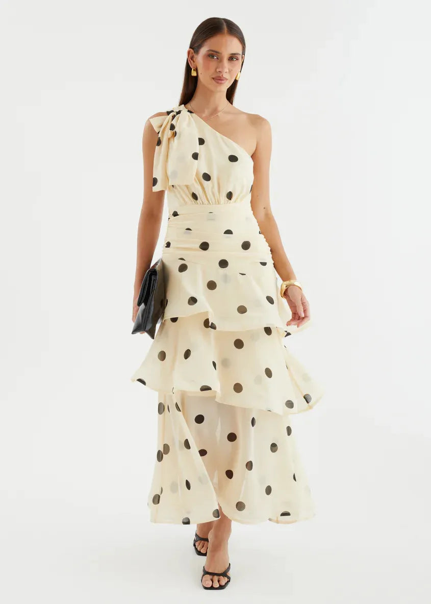 Elena One‑Shoulder Polka‑Dot Tiered Backless Dress (Copy) aclosy