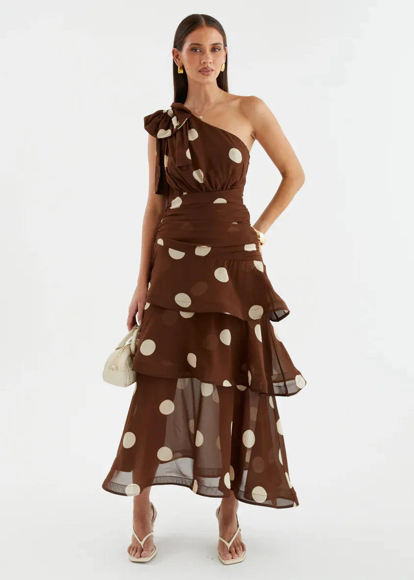 Elena One‑Shoulder Polka‑Dot Tiered Backless Dress (Copy) aclosy