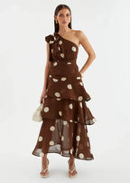 Elena One‑Shoulder Polka‑Dot Tiered Backless Dress (Copy) aclosy