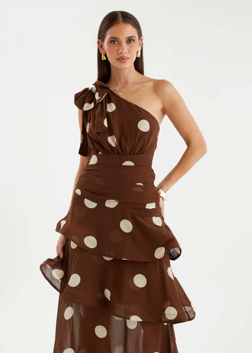Elena One‑Shoulder Polka‑Dot Tiered Backless Dress (Copy) aclosy