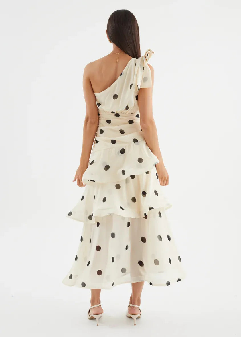 Elena One‑Shoulder Polka‑Dot Tiered Backless Dress (Copy) aclosy
