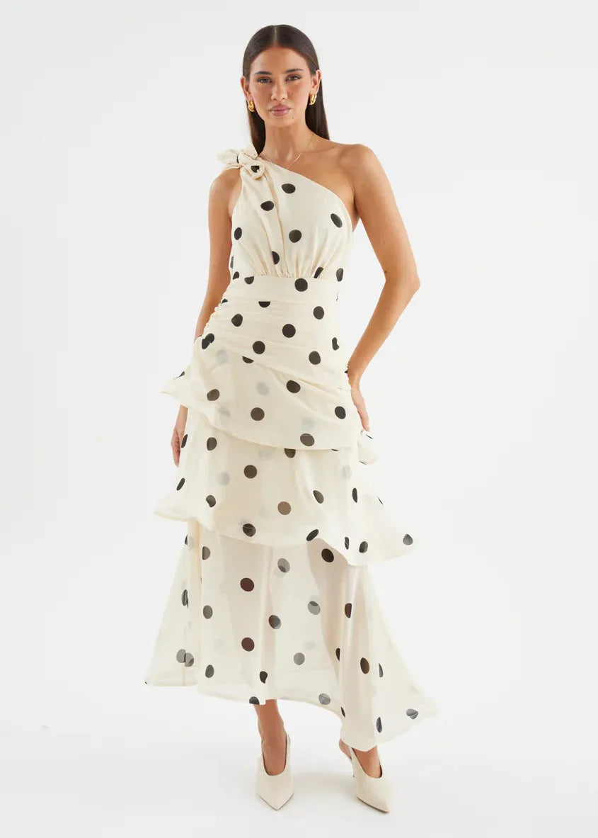 Elena One‑Shoulder Polka‑Dot Tiered Backless Dress (Copy) aclosy