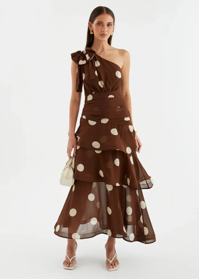 Elena One‑Shoulder Polka‑Dot Tiered Backless Dress (Copy) aclosy