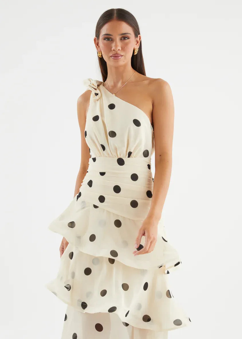 Elena One‑Shoulder Polka‑Dot Tiered Backless Dress (Copy) aclosy