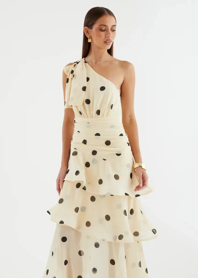 Elena One‑Shoulder Polka‑Dot Tiered Backless Dress (Copy) aclosy
