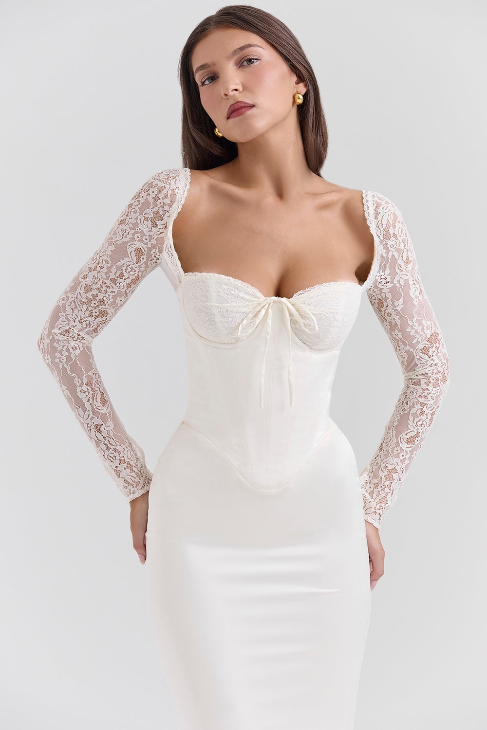 CHIC ELEGANT MAXI LACE DRESS-WHITE – Aclosy