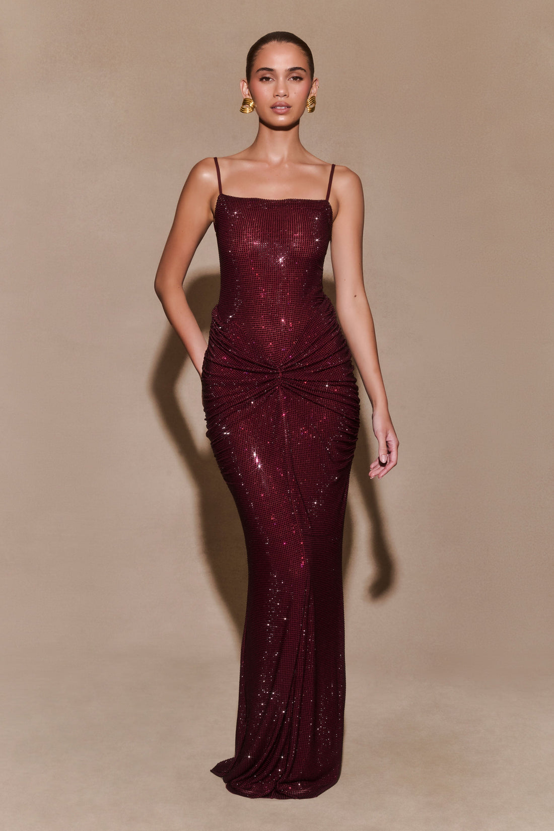 ROSETE LUXE ELEGANT DIAMANTE MAXI DRESS-RED – Aclosy