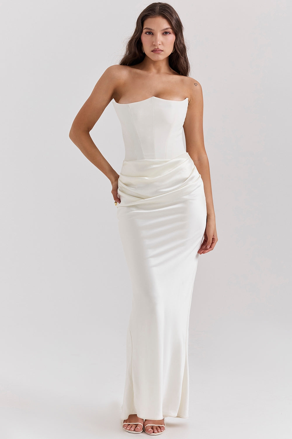 SERAPHINA CORSET SATIN ELEGANCE DRESS-WHITE aclosy