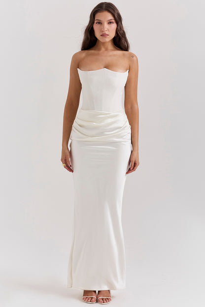 SERAPHINA CORSET SATIN ELEGANCE DRESS-WHITE aclosy