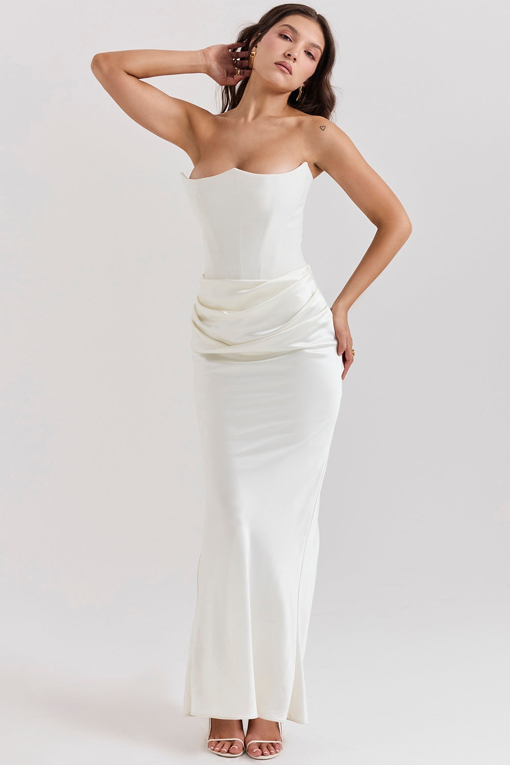 SERAPHINA CORSET SATIN ELEGANCE DRESS-WHITE aclosy