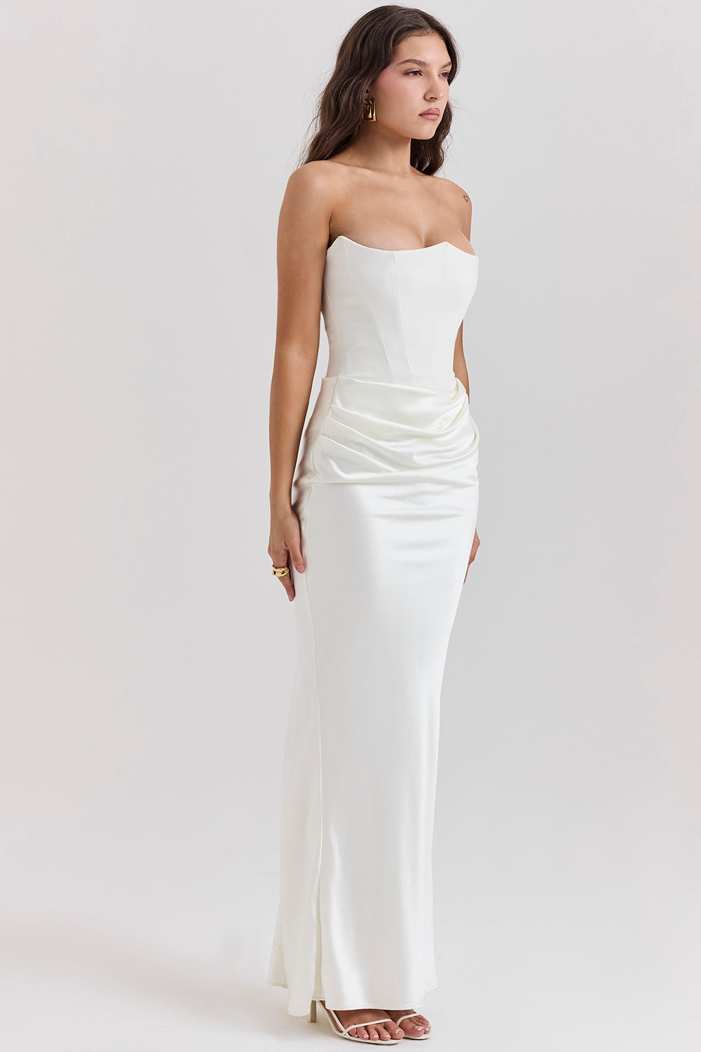 SERAPHINA CORSET SATIN ELEGANCE DRESS-WHITE aclosy