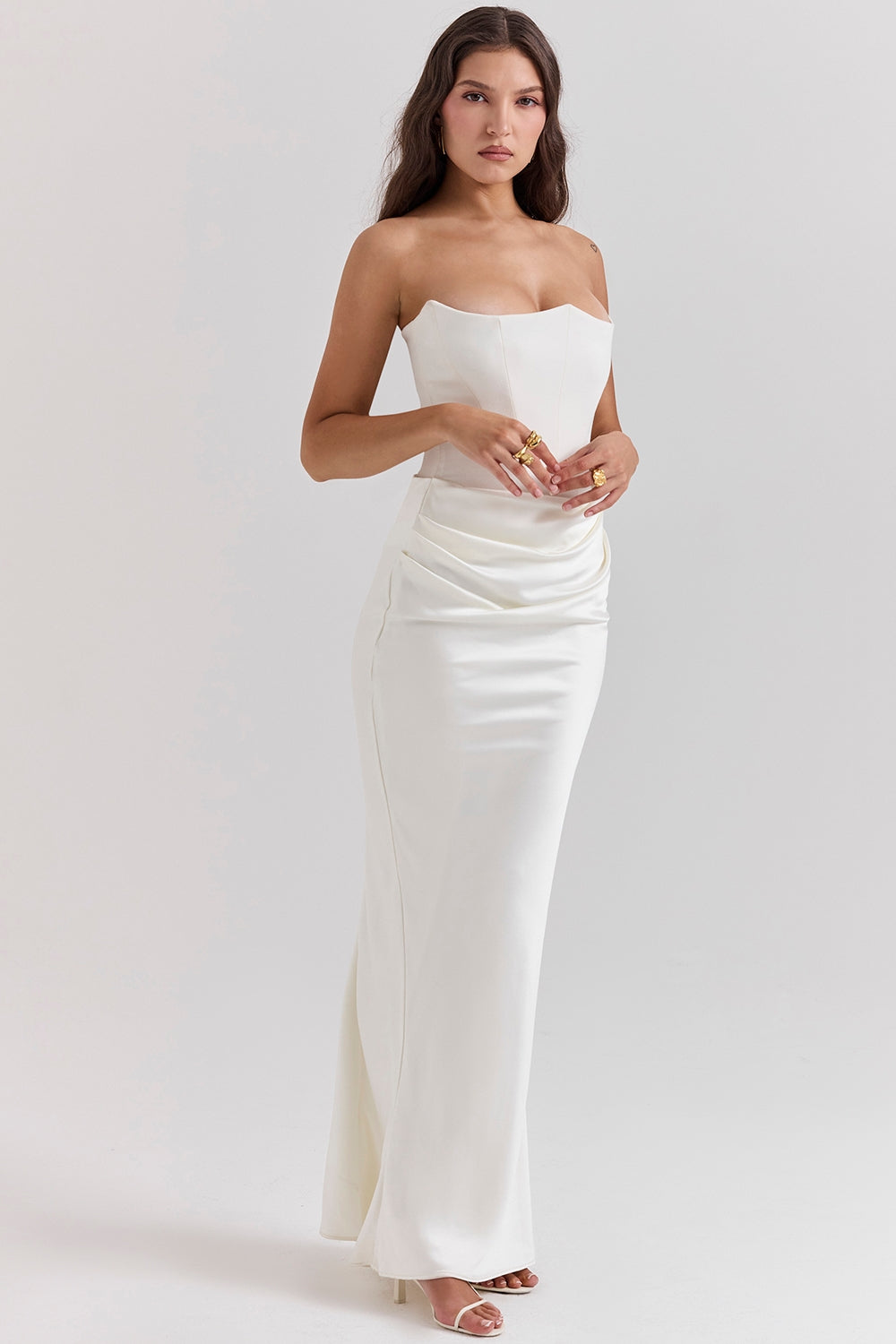 SERAPHINA CORSET SATIN ELEGANCE DRESS-WHITE aclosy