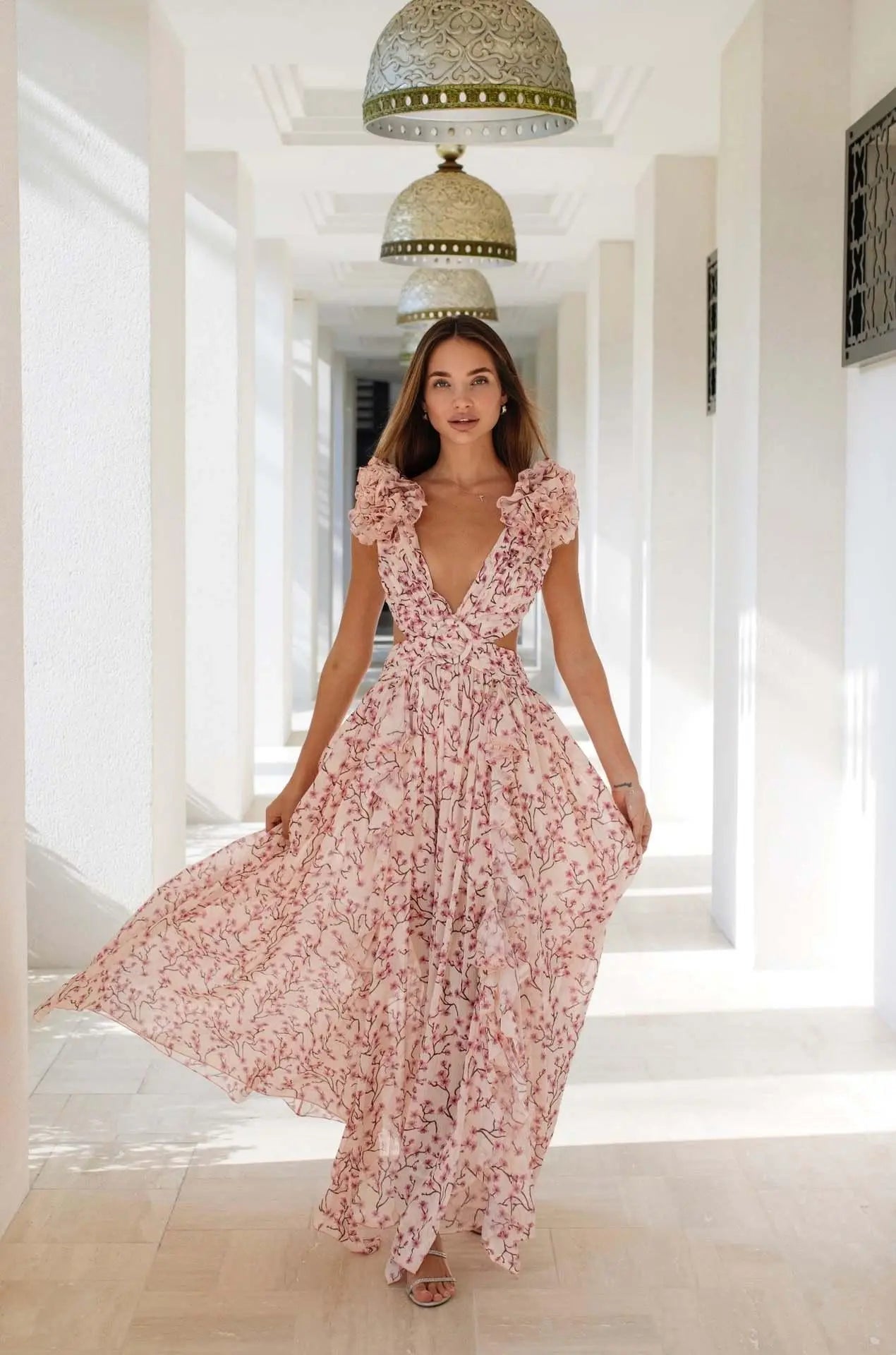 Marisol | Halterneck Floral Backless Maxi Dress