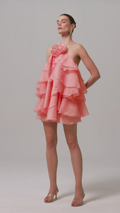 Halter flower lace-up sleeveless mini dress