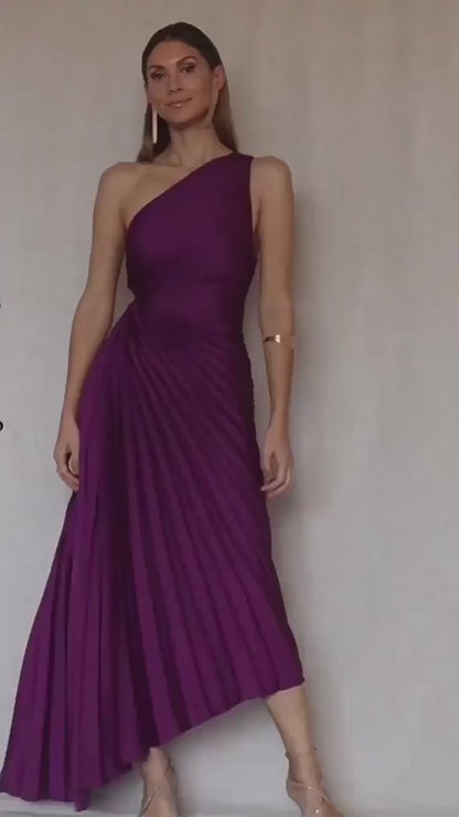 Elegant Pleated Cutout One-shoulder Dress