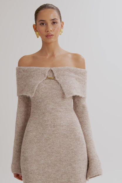 Berkes Off shoulder Fluffy Knit Midi Dress