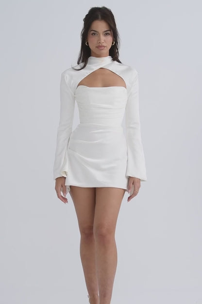 HEILA IVORY DRAPED CORSET DRESS-WHITE