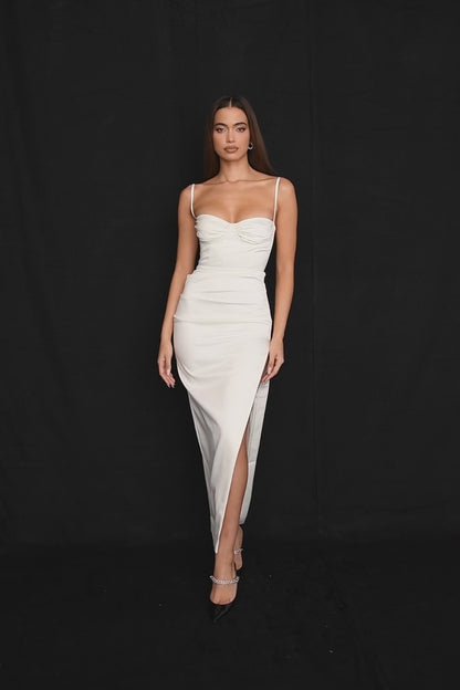 ALESYA IVORY BLACK SATIN CORSET DRESS