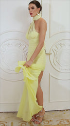 Maliya Halter Mesh Slit Maxi Dress