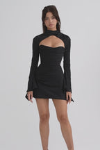 HEILA IVORY DRAPED CORSET DRESS-BLACK