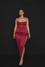 ALESYA IVORY RED SATIN CORSET DRESS