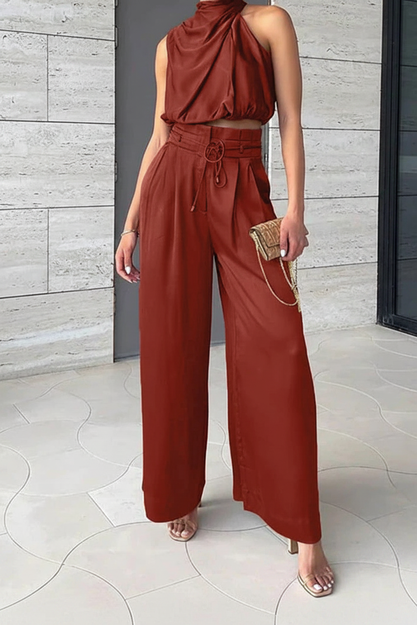 Sashi Suits Casual Sleeveless Midriff-baring sets