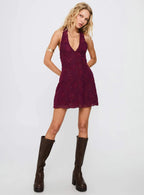 Versia Backless Mesh Flocked Sequin Slip Dress