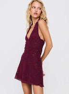 Versia Backless Mesh Flocked Sequin Slip Dress