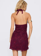 Versia Backless Mesh Flocked Sequin Slip Dress