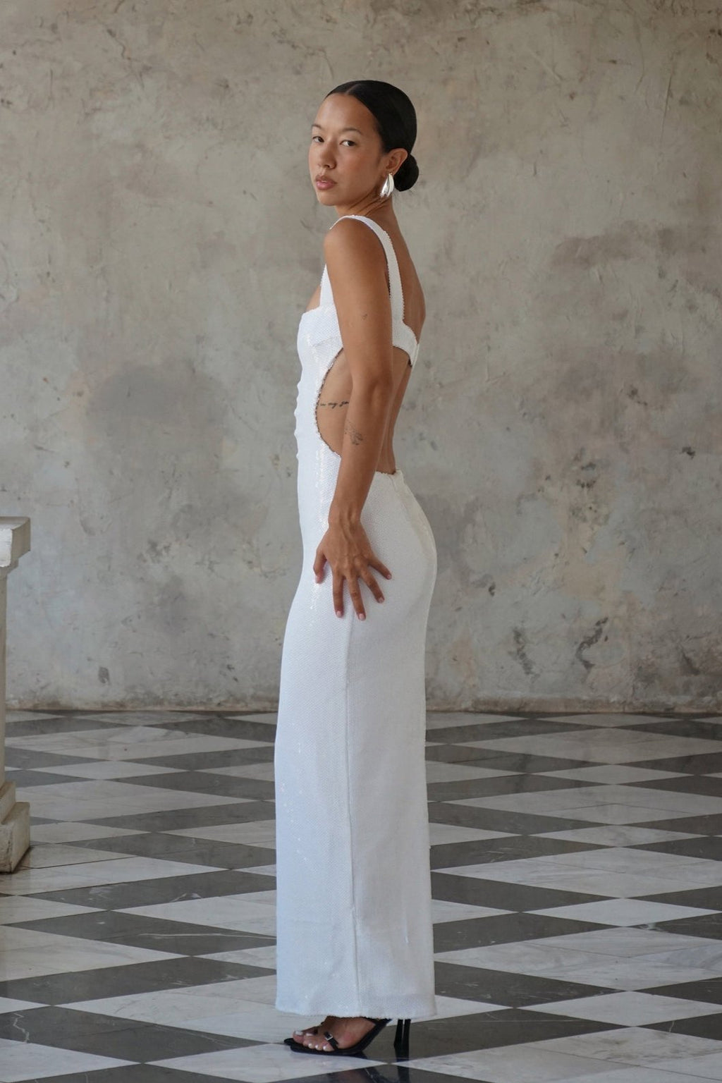 Sequin Sling Square Collar Backless Elite Dress-RESTOCK aclosy