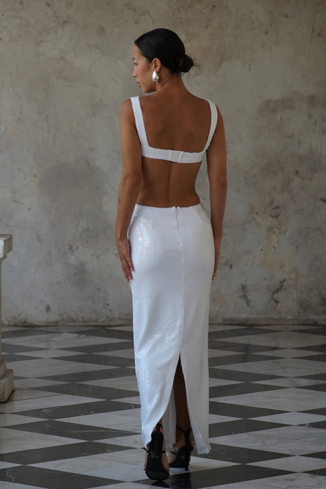 Sequin Sling Square Collar Backless Elite Dress-RESTOCK aclosy