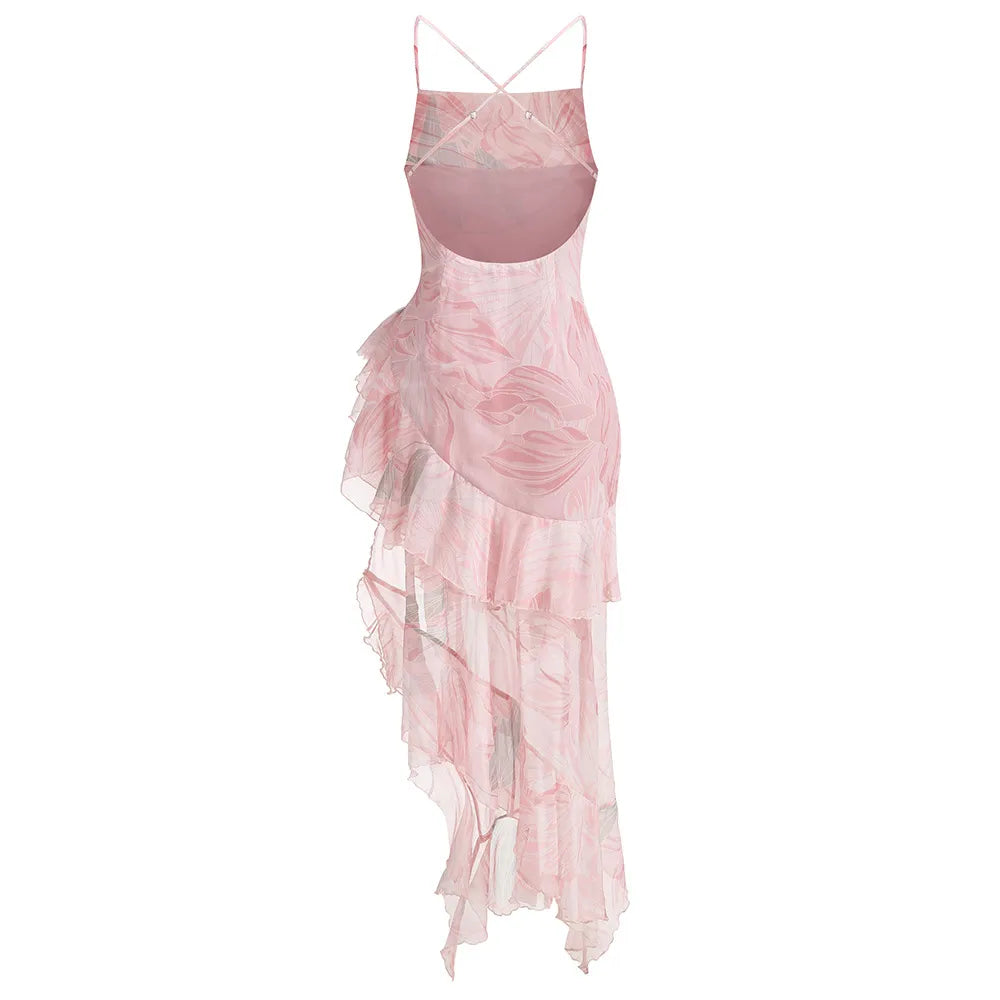 Viniya Irregular Oblique Ruffled Skirt With Suspenders