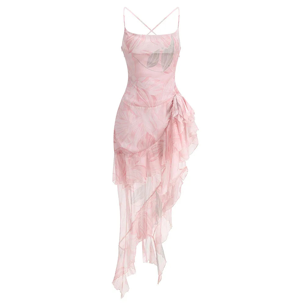 Viniya Irregular Oblique Ruffled Skirt With Suspenders