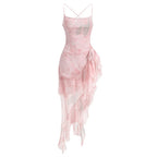Viniya Irregular Oblique Ruffled Skirt With Suspenders