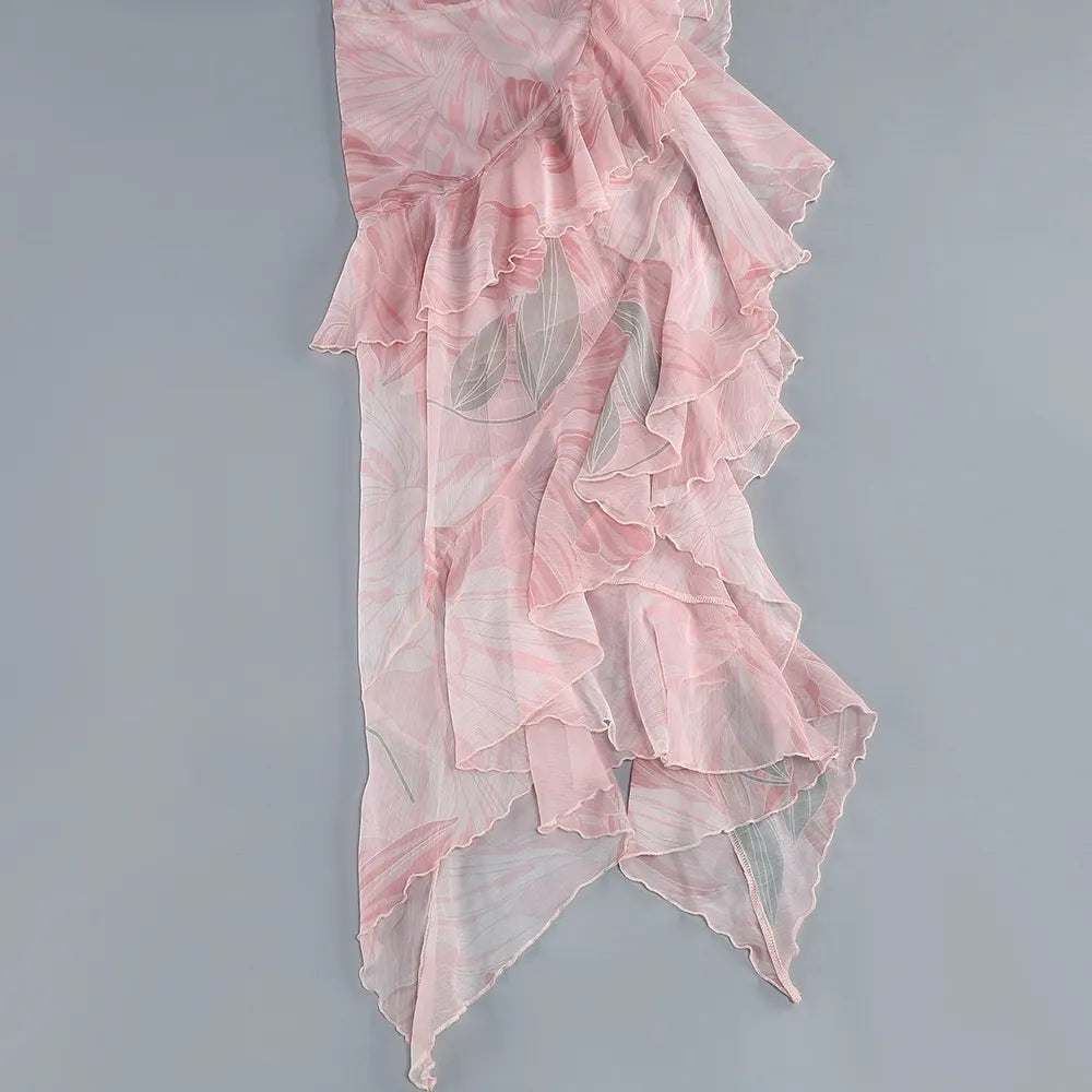Viniya Irregular Oblique Ruffled Skirt With Suspenders