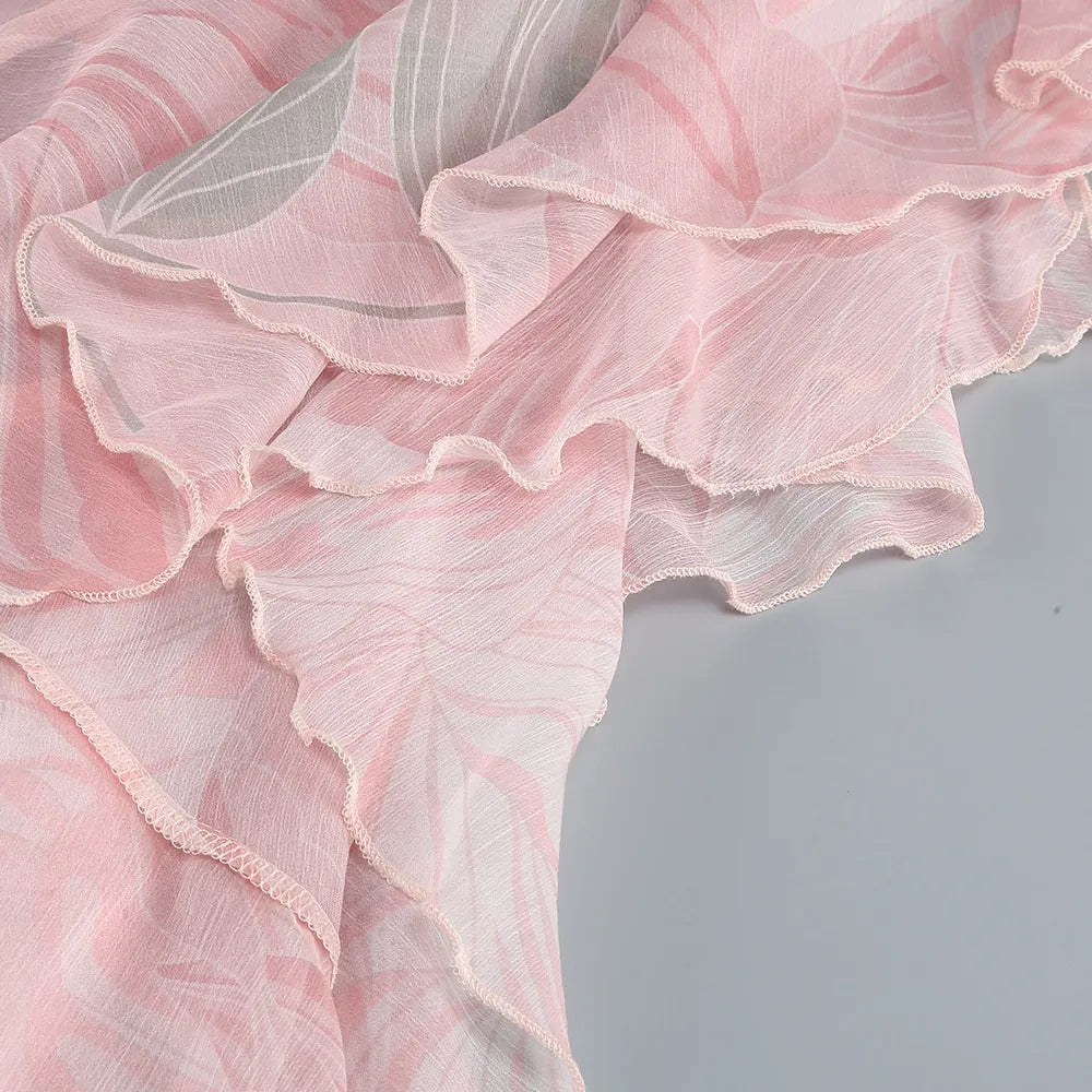 Viniya Irregular Oblique Ruffled Skirt With Suspenders